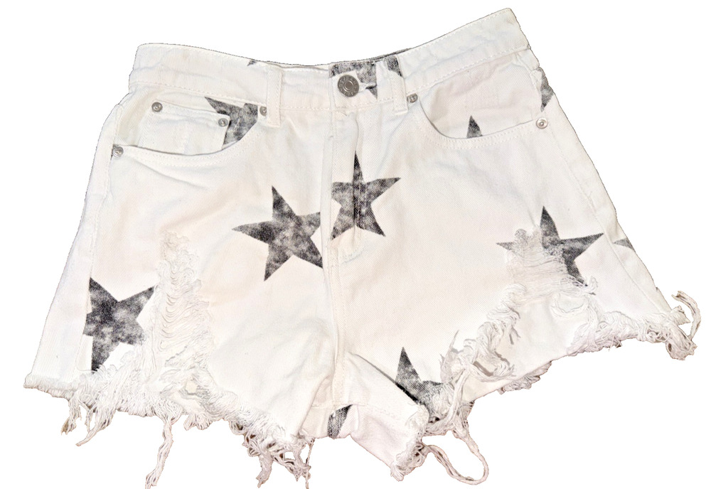 Blue Buttercup White Star Denim Shorts Medium Raw Hem